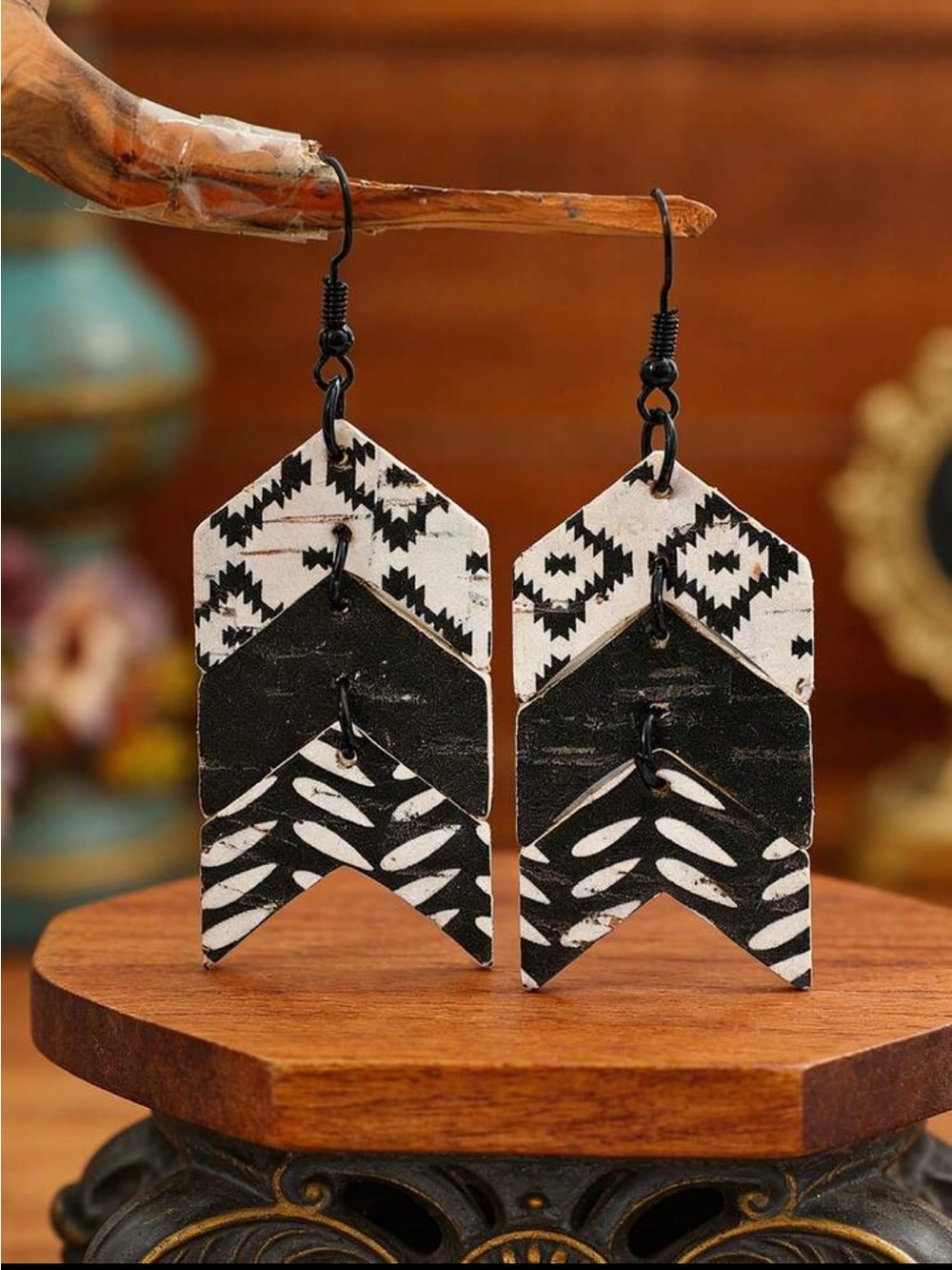 Black & White Geometric Layered Arrow Earrings
